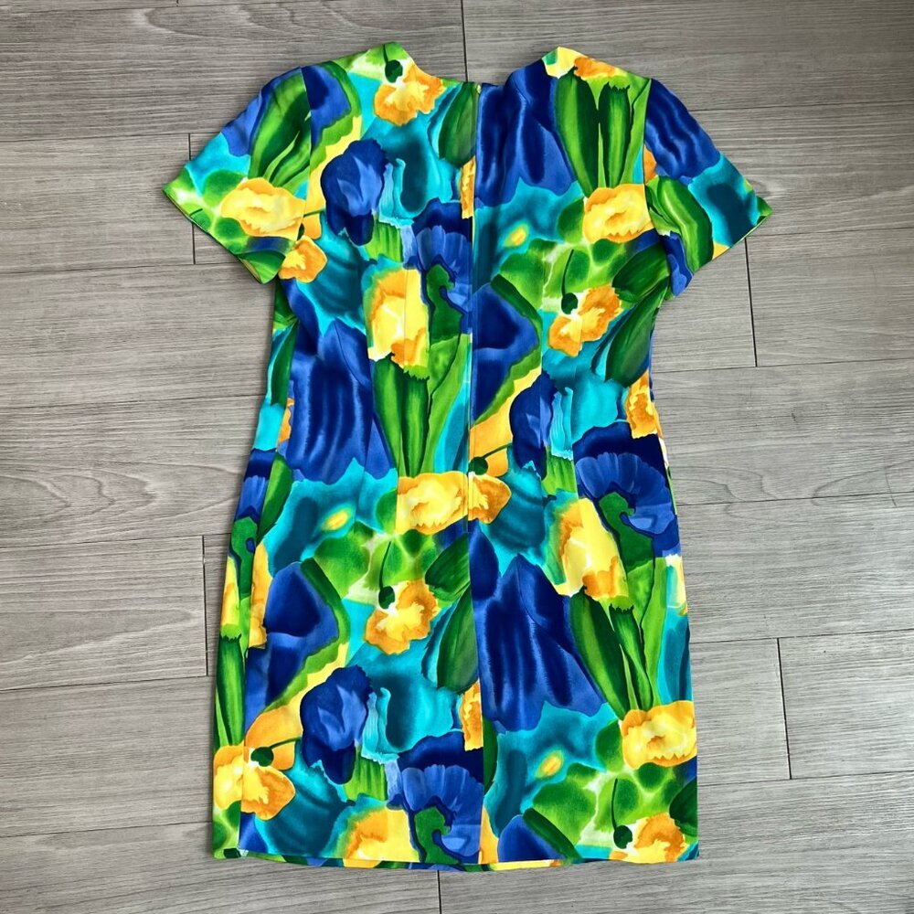 80s Floral Square Neck Sheath Dress Spring Vintage Positive Attitude Size 10P - Picture 2 of 5